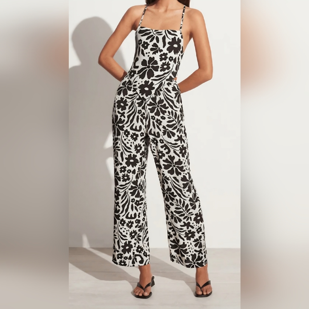 As U Wish Monochrome Floral Jumpsuit
